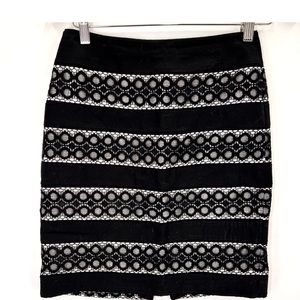 White House Black Market Stripe Lace Cotton Pencil Straight Skirt